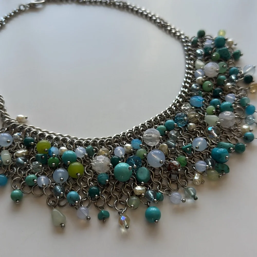 Coldwater Creek Beaded Bib Turquoise Statement Necklace